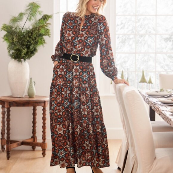 Garnet Hill ~new~ Ballard Swiss-Dot Maxi Dress in Copper Patchwork size Small - Picture 16 of 16